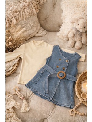 Baby Buu Kız Bebek Kot Jile Uzun Kollu Fitilli Bluz 2'li %100 Pamuk Takım