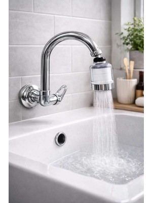 Duvardan Teksu Girişli Kireç Önleyici Pamuk Başlıklı Lavabo Bataryası