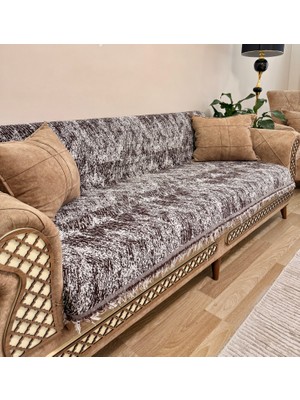 Koltuk Örtüsü Lüks Pamuklu Marble Desen Kaymaz Çift Taraflı Saçaklı Dekoratif Günlük Kullanım