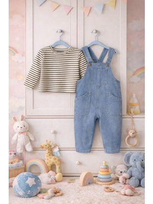 Baby Buu Bebek Kot Salopet Çizgili Uzun Kollu Bodyli 2'li %100 Pamuk