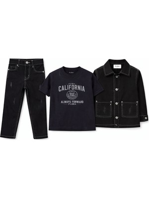 Mini Kanka Erkek Çocuk 3 Parça Kot Takım Ceket Pantolon ve Tişört Seti