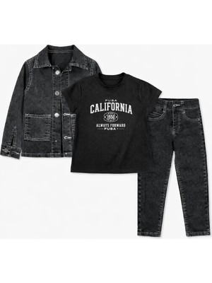 Mini Kanka Erkek Çocuk 3 Parça Kot Takım Ceket Pantolon ve Tişört Seti