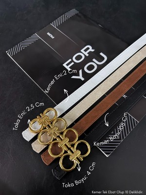 Fiori 4'lü Birleşik Yuvarlak Tokalı Kadın Kemeri, Pantolon Kemeri, Ceket Kemeri, Elbise Kemeri