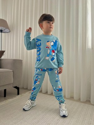 bebexy Buluey Yazılı  Alt Üst Takım Mavi