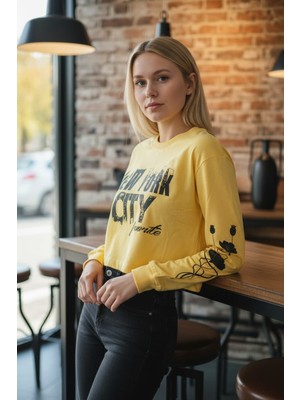 Astap Kadın Sweatshirt 2 Iplik Şardonsuz Oversize Geniş Kalıp Baskı  Detaylar