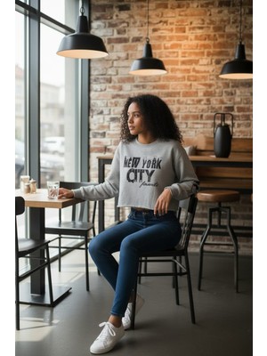 Astap Kadın Sweatshirt 2 Iplik Şardonsuz Oversize Geniş Kalıp Baskı  Detaylar