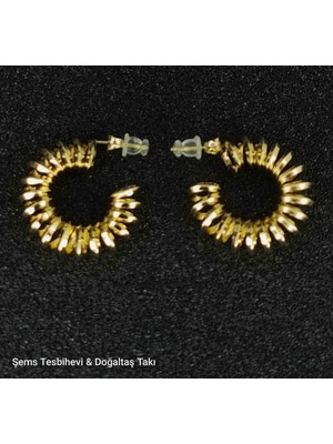 Şems Tesbihevi & Doğaltaş Takı Altın Kaplama Modern Tasarım Halka Küpe Işıltılı Şık Kadın Küpe