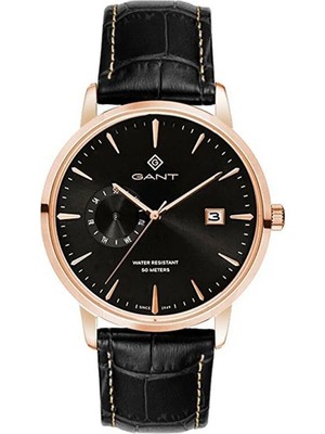 Gant Erkek Kol Saati Siyah Deri Kordon Rose Gold Kadran Multifonksiyon Mekanizma Mineral Cam 43 mm 5 Atm