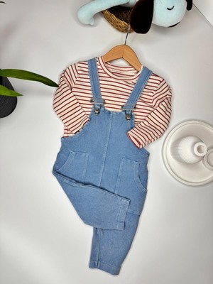 Baby Buu Bebek Kot Salopet Çizgili Uzun Kollu Bodyli 2'li %100 Pamuk