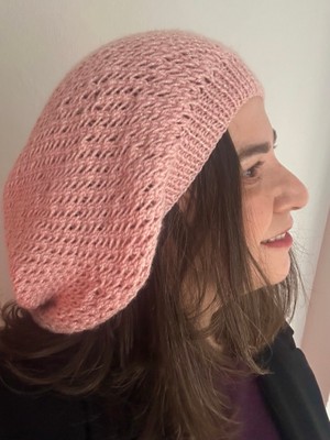 ALS Tasarım Dünyası Pembe Renk El Örgüsü Baklava Desenli Bere