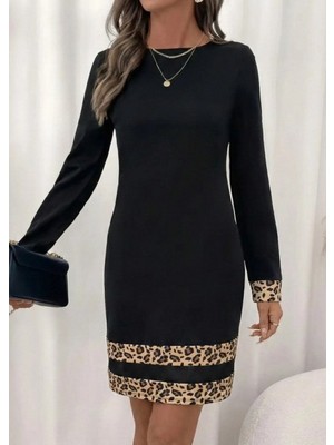 Marsilyan- Kadın Uzun Kollu Bisiklet Yaka Mini Ithal Krep Elbise