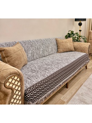 Koltuk Örtüsü Lüks Pamuklu Zikzak Desen Kaymaz Çift Taraflı Saçaklı Dekoratif Günlük Kullanım