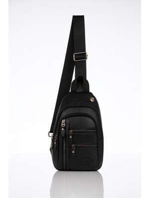 Av A Dos Unisex Siyah Su Geçirmez Vegan Deri Kulaklık Çıkışlı Çapraz Askılı Bel Omuz Göğüs Çanta