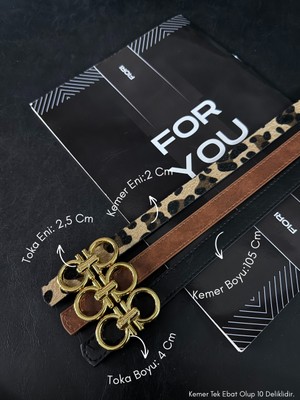 Fiori 3'lü Birleşik Yuvarlak Tokalı Kadın Kemeri, Pantolon Kemeri, Ceket Kemeri, Elbise Kemeri