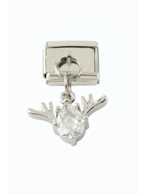 Marsilyan Geyik Zirkon Taşlı Sallatılı Çelik Charm