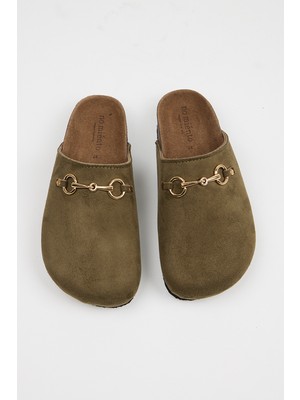 No Miento Pablo Kadın Vegan Deri Tokalı Haki Sabo Terlik