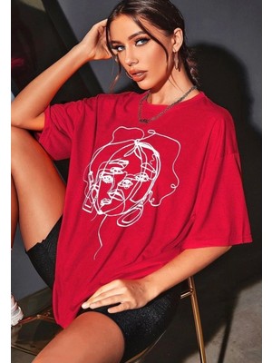 Punix Punıx Özel Seri Kadın Siluet Baskılı Büyük Beden %100 Pamuk Ter Tutmayan Oversize Kadın T-Shırt