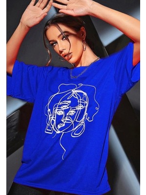 Punix Punıx Özel Seri Kadın Siluet Baskılı Büyük Beden %100 Pamuk Ter Tutmayan Oversize Kadın T-Shırt