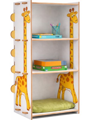 Kids Town Çocuk Kitaplık ve Oyuncak Dolabı | Montessori Tarzı Ahşap Raf Ünitesi Vidasız Geçme Sistemli