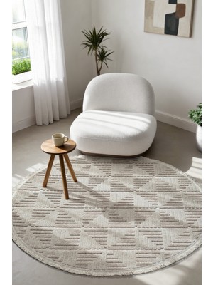 Colore Home Liya Daire Yuvarlak Bej Bukle Halı Salon Yatak Odası Koridor Halısı