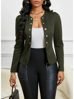 Marsilyan- Kadın Uzun Kollu Önü Açık Düğmeli Kısa Süet Ceket