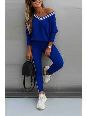 Marsilyan- Kadın Uzun Kollu Tek Omuzu Açık Detaylı Viskon Iki Iplik Bluz ve Pantolon Ikili Takım