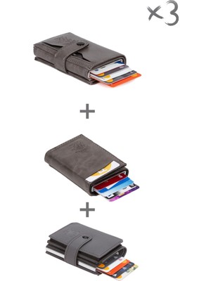 Newish Erkek Siyah  Mekanizmalı Kartlık ve Cüzdan 3 Adet - NEW384