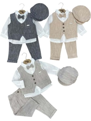 Gültekin Bebe Bebiço Yelekli Şapkalı Üçlü Erkek Takım 6-24 AYLIK-5438522 - Gri