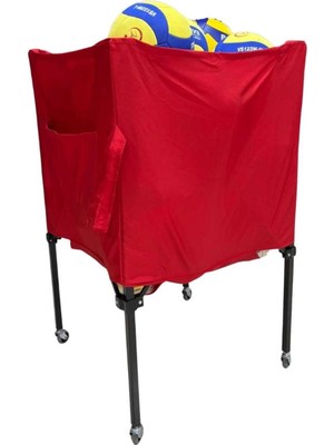 Katlanabilir Tekerlekli Voleybol Top Sepeti Kırmızı