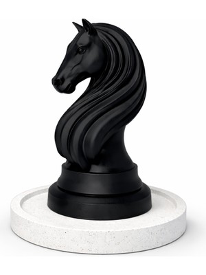 Siyah At Figürü Dekoratif Biblo – Şövalye Atı Satranç Temalı Masaüstü Obje (Modern Tasarım)