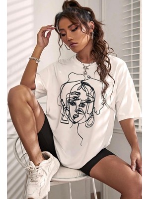 Punix Punıx Özel Seri Kadın Siluet Baskılı Büyük Beden %100 Pamuk Ter Tutmayan Oversize Kadın T-Shırt