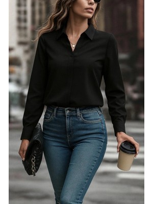 Marsilyan- Kadın Uzun Kollu Yakalı Trikoton Gömlek