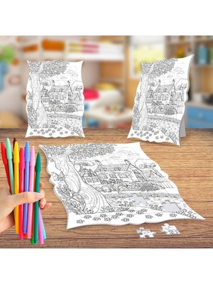 Asilmeydan Ormandaki Ev Boyama Puzzle Tablo Çocuk Eğitici Yapboz