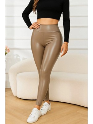 Marsilyan- Kadın Yüksek Bel Deri Tayt