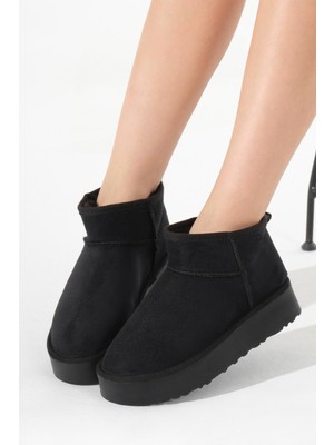 Tonny Black Kadın Siyah Kalın Poli Taban Içi Kürklü Süet Görünümlü Bot