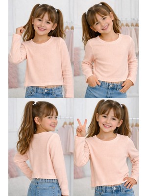 Mini Kanka Kız Çocuk Uzun Kollu Fitilli Crop Tişört Zincir Detaylı Bluzz