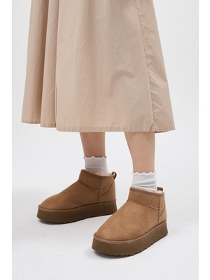 Tonny Black Kadın Vizon Kalın Poli Taban Içi Kürklü Süet Görünümlü Bot