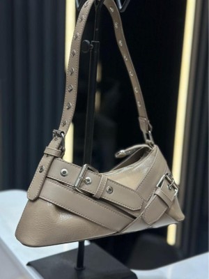 Kadın Prag Model Kemer Detaylı Deri El ve Omuz Çantası