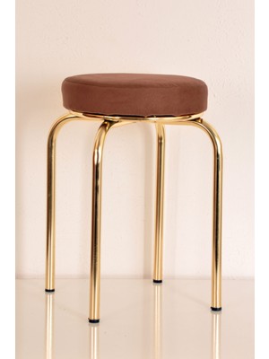 Berawond Kahverengi Tay Tüyü Altın Profil Tabure Metal Tabure Mutfak Taburesi Kalın Tabure