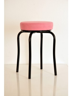 Berawond 2 Adet Pembe Tay Tüyü Siyah Profil Tabure Metal Tabure Mutfak Taburesi Kalın Tabure