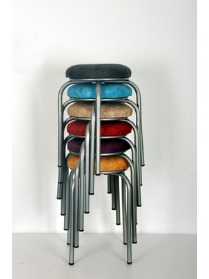 Berawond Renkli Silinebilir Kumaş Tabure (6 Adet- Montajlı Gönderim)