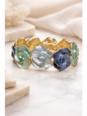 Göksunun İzi Kadın Altın Kaplama Çelik Mine Işlemeli Mavi Yeşil Bileklik