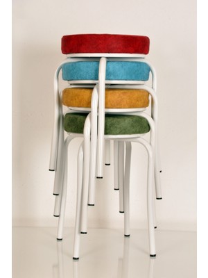 Berawond 4 Lü Silinebilir Kumaş-1 Renkli Beyaz Profil Tabure Ahtapot Tabure Mutfak Taburesi Demir Tabure