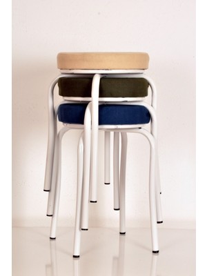 Berawond 3 Lü Tay Tüyü Renkli Beyaz Profil Tabure Ahtapot Tabure Mutfak Taburesi Demir Tabure