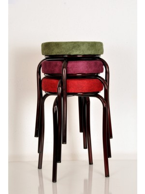 Berawond 3 Adet Renkli Silinebilir Kumaş Bordo Nikelajlı Ahtapot Tabure Mutfak Taburesi Demir Tabure