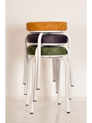 Berawond 3 Adet Silinebilir Kumaş Renkli Beyaz Profil Tabure Ahtapot Tabure Mutfak Taburesi Demir Tabure