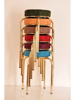 Berawond 6 Adet Renkli Silinebilir Kumaş Altın Ahtapot Tabure Mutfak Taburesi Demir Tabure