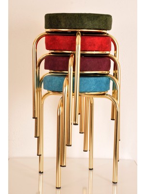 Berawond 4 Lü Renkli Silinebilir Kumaş-3 Altın Ahtapot Tabure Mutfak Taburesi Demir Tabure