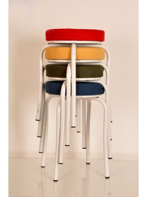 Berawond 4 Lü Tay Tüyü-1 Renkli Beyaz Profil Tabure Ahtapot Tabure Mutfak Taburesi Demir Tabure