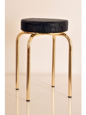 Berawond 4 Adet Siyah Deri Altın Profil Tabure Metal Tabure Mutfak Taburesi Kalın Tabure